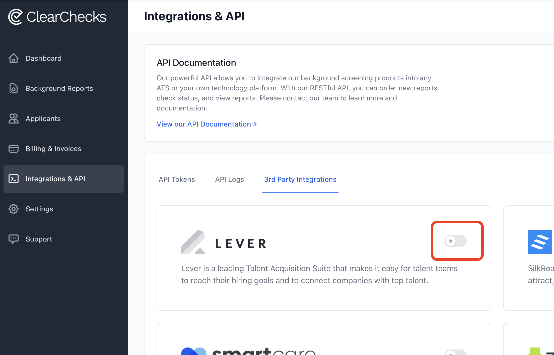 Enabling and using the ClearChecks integration – Lever Support